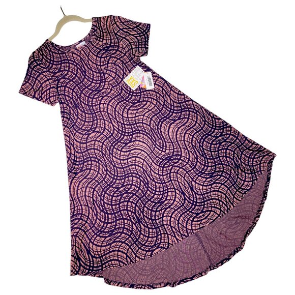 LuLaRoe Carly Dress XXS Wave Geo Purple Pink Jacquard High Low A-Line Swing - Picture 1 of 9